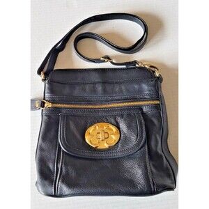 Emma Fox Black Leather Crossbody Handbag/Purse with Gold Hardware
